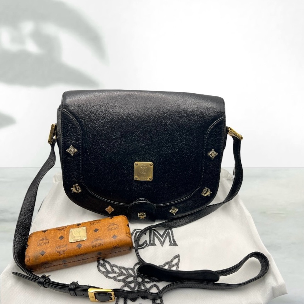 MCM Vintage Black Crossbody Bag with Gold Hardware & *CASE* MCM for Glasses